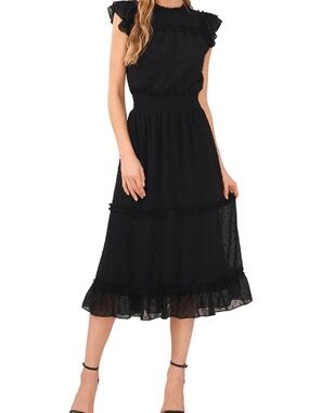 36. Cece • NWT $181 Clip Dot Flutter Sleeve Midi Dress PTP 19”-23”